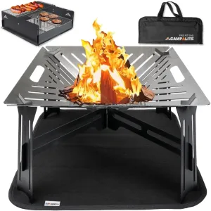 Portable Fire Pit for Camping, Collapsible Small Wood-Burning Grill for Outdoor and Backyard, Tool-Free Assembly, Firepit Carry Bag Included, Optional Accessories