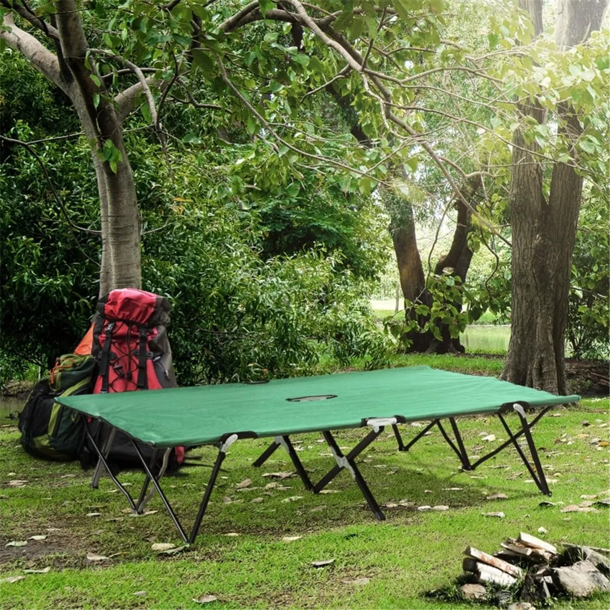 Portable Folding Camping Cot - Heavy Duty 300 lbs Capacity, 600D PVC Oxford Fabric, Compact & Lightweight for Outdoor, Travel, Hiking - Green