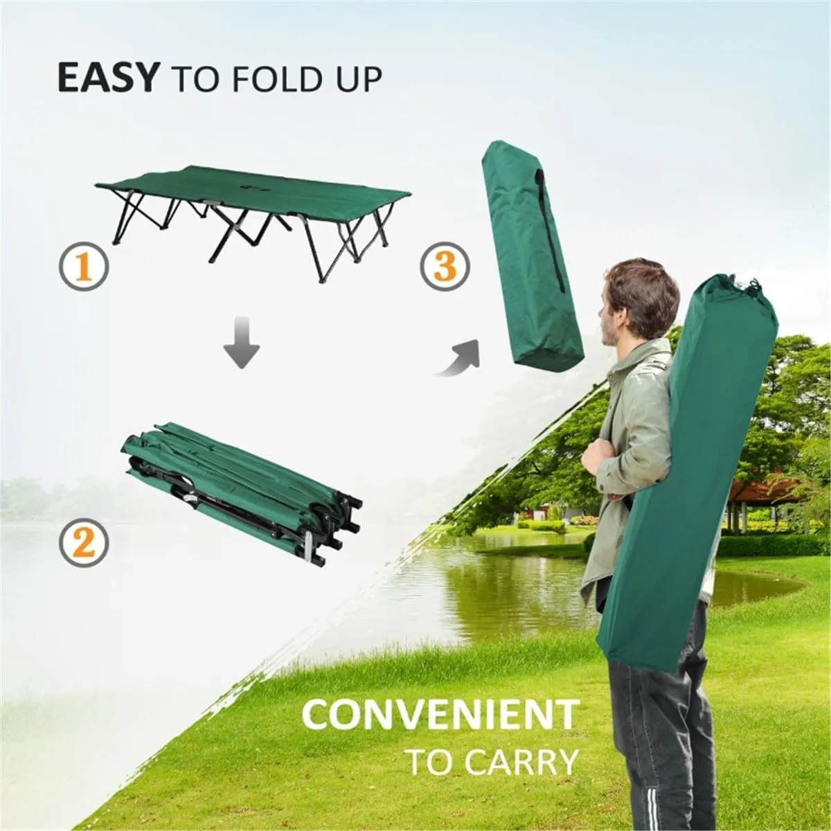 Portable Folding Camping Cot - Heavy Duty 300 lbs Capacity, 600D PVC Oxford Fabric, Compact & Lightweight for Outdoor, Travel, Hiking - Green