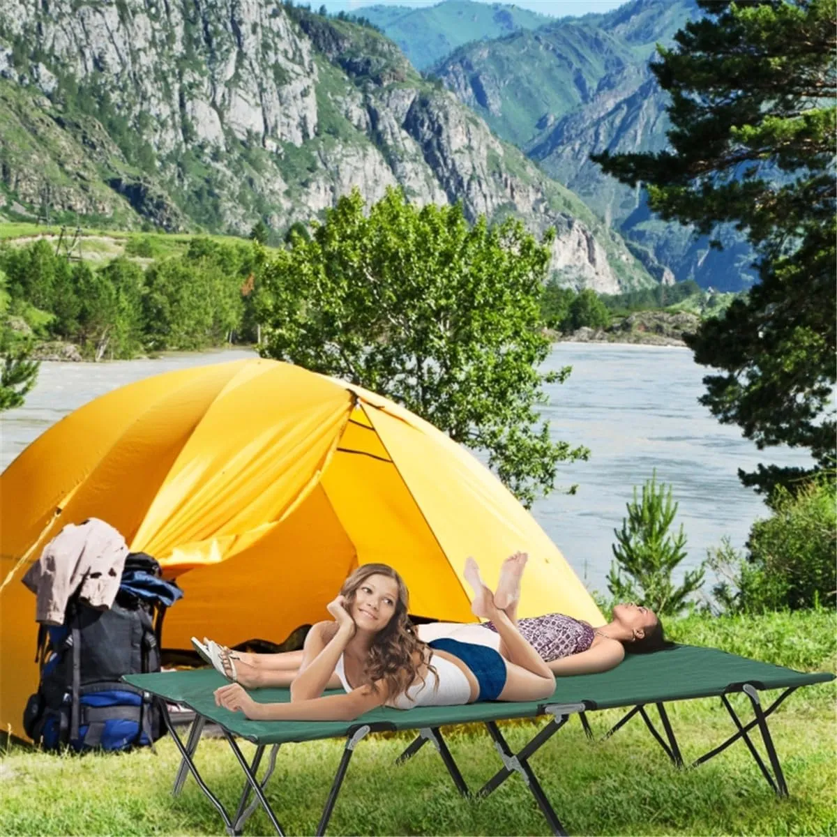 Portable Folding Camping Cot - Heavy Duty 300 lbs Capacity, 600D PVC Oxford Fabric, Compact & Lightweight for Outdoor, Travel, Hiking - Green