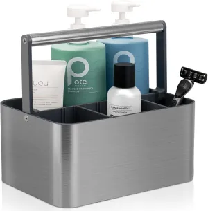 Portable Shower Caddy Basket Bin with Handle and Adjustable dividers for College Dorm, Large Plastic Bathroom Storage Organizer Tote,Gray