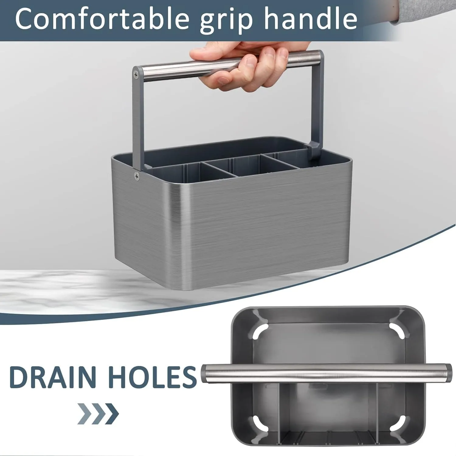 Portable Shower Caddy Basket Bin with Handle and Adjustable dividers for College Dorm, Large Plastic Bathroom Storage Organizer Tote,Gray