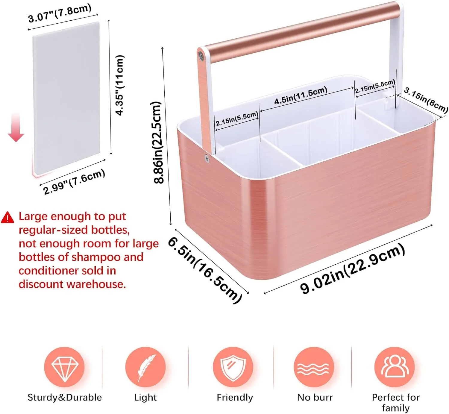 Portable Shower Caddy Tote: Divided Large Plastic Bath Basket Bin with Handles for College Dorm, Shower Storage Organizer for Bathroom Vanity Holds Shampoo,Conditioner Pink