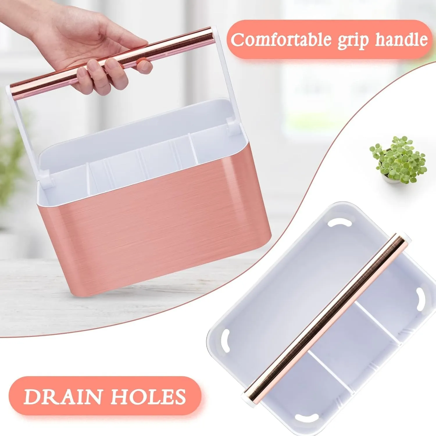 Portable Shower Caddy Tote: Divided Large Plastic Bath Basket Bin with Handles for College Dorm, Shower Storage Organizer for Bathroom Vanity Holds Shampoo,Conditioner Pink