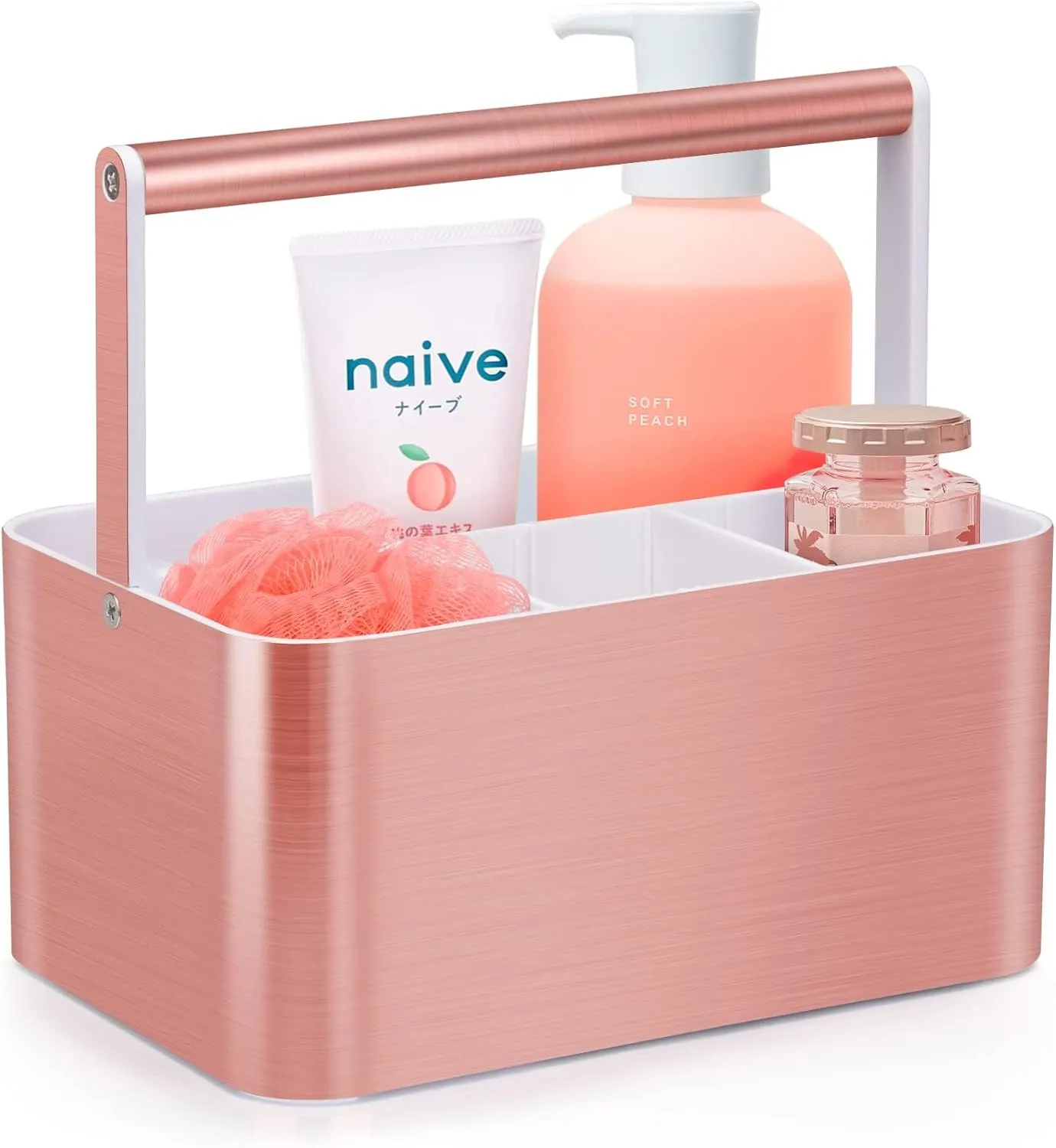 Portable Shower Caddy Tote: Divided Large Plastic Bath Basket Bin with Handles for College Dorm, Shower Storage Organizer for Bathroom Vanity Holds Shampoo,Conditioner Pink