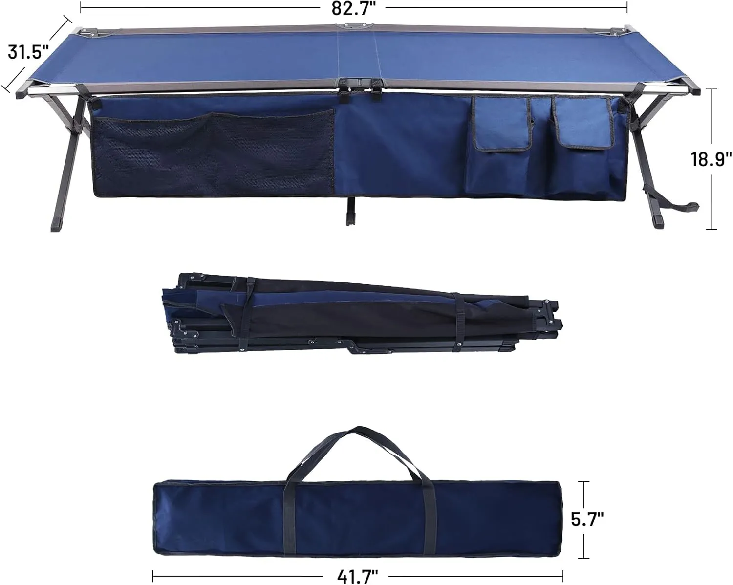 PORTAL Camping Cot, Sleeping Cots for Adults Portable Folding Cot Heavy Duty Tent Cots for Camping, Camping Bed, Supports 300LBS, Dark Blue