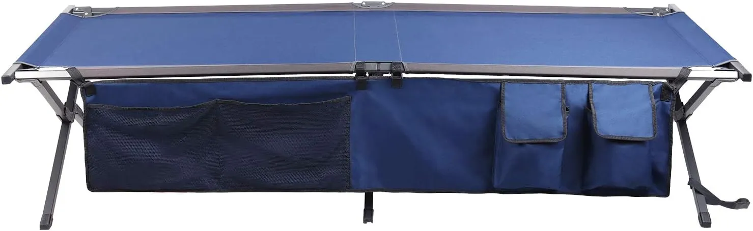 PORTAL Folding Portable Camping Cot, Guest Bed with Carry Bag and Side Storage Organizer, Camping Cots for Adults Sleeping, Away Tent Sleeping Cot Bed, Supports 300 LBS, Blue