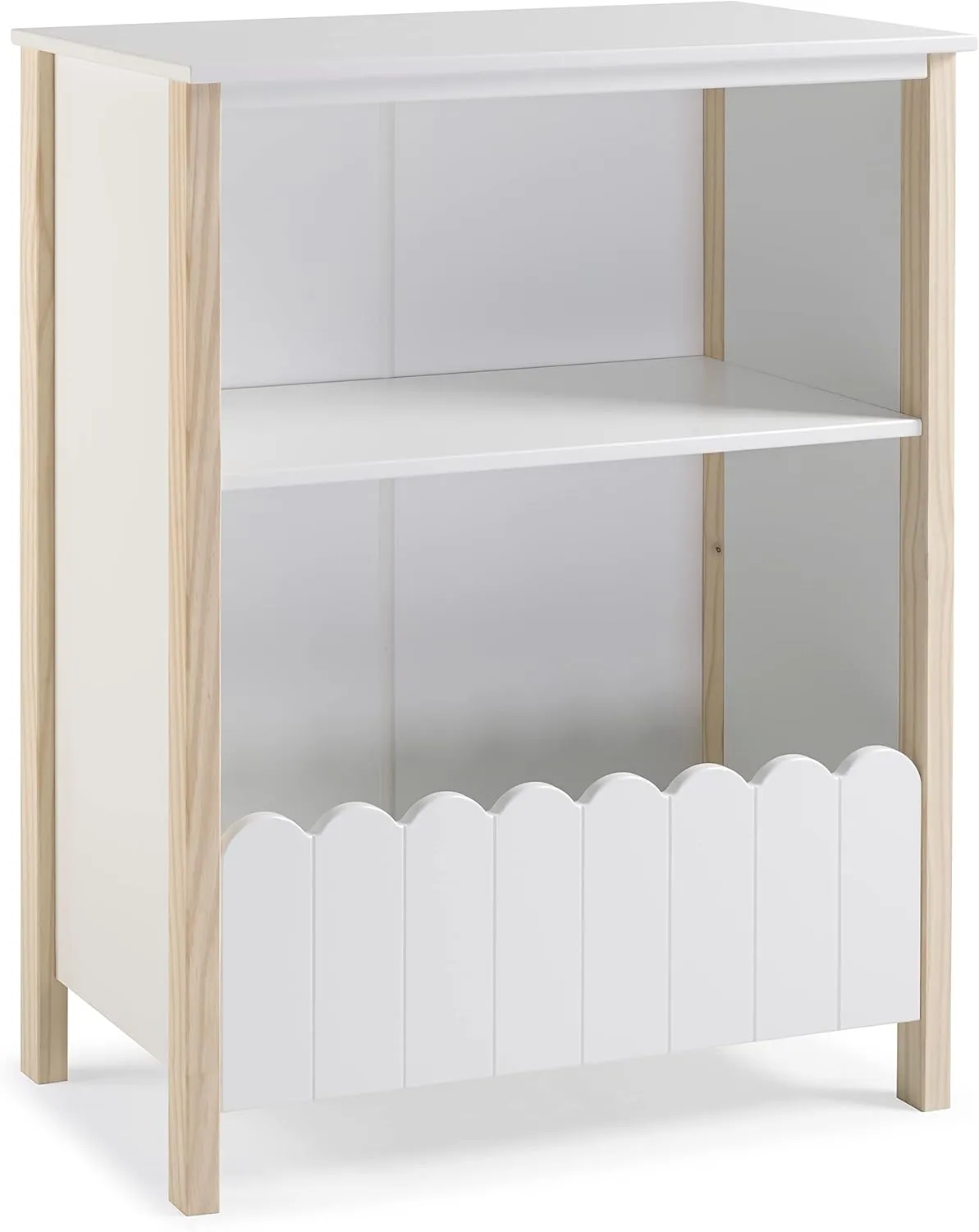 Powell Birdie White Scallop Edge Bookcase with Natural Wood Accents