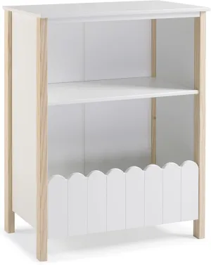 Powell Birdie White Scallop Edge Bookcase with Natural Wood Accents