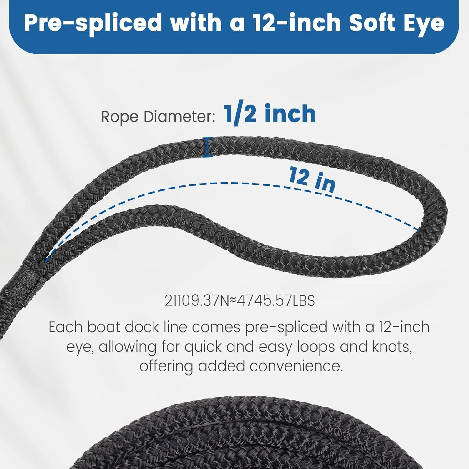 Premium Marine-Grade Dock Lines - 2 Pack 1/2" x 20' Strength-Tested Double Braided Nylon Boat Ropes with 12" Security Loops | Heavy-Duty Docking & Mooring Rope