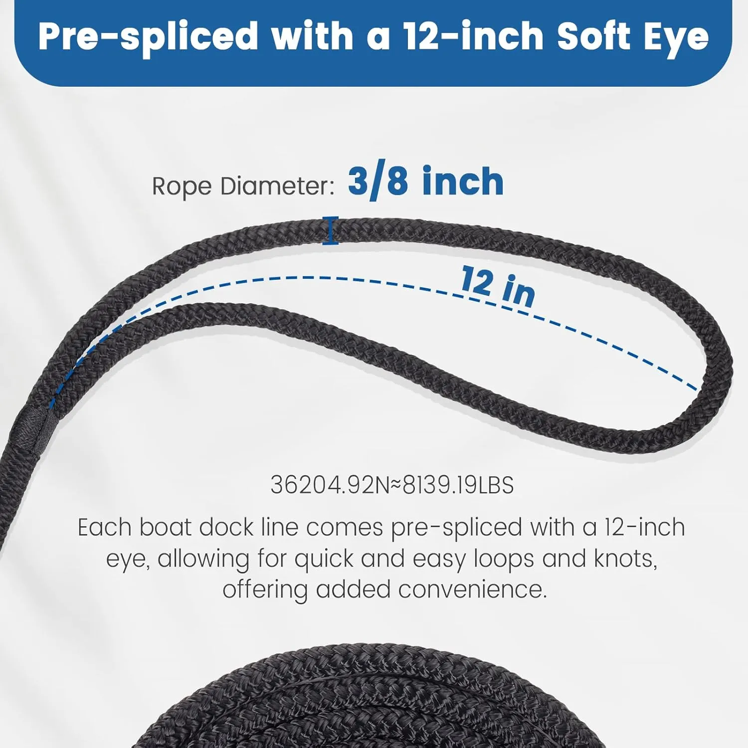 Premium Marine-Grade Dock Lines/Fender Lines - 4 Pack 3/8" x 10' Double Braided Nylon Boat Ropes with 12" Security Loops | Heavy-Duty Docking, Mooring & Bumper Rope Solution