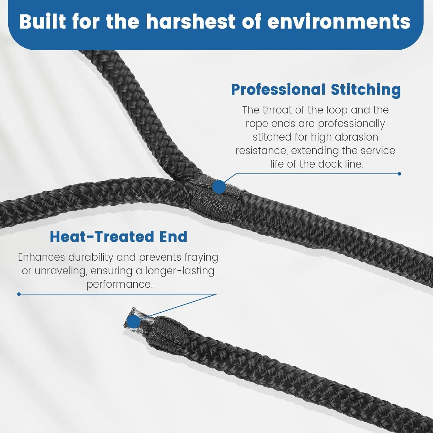 Premium Marine-Grade Dock Lines/Fender Lines - 4 Pack 3/8" x 10' Double Braided Nylon Boat Ropes with 12" Security Loops | Heavy-Duty Docking, Mooring & Bumper Rope Solution