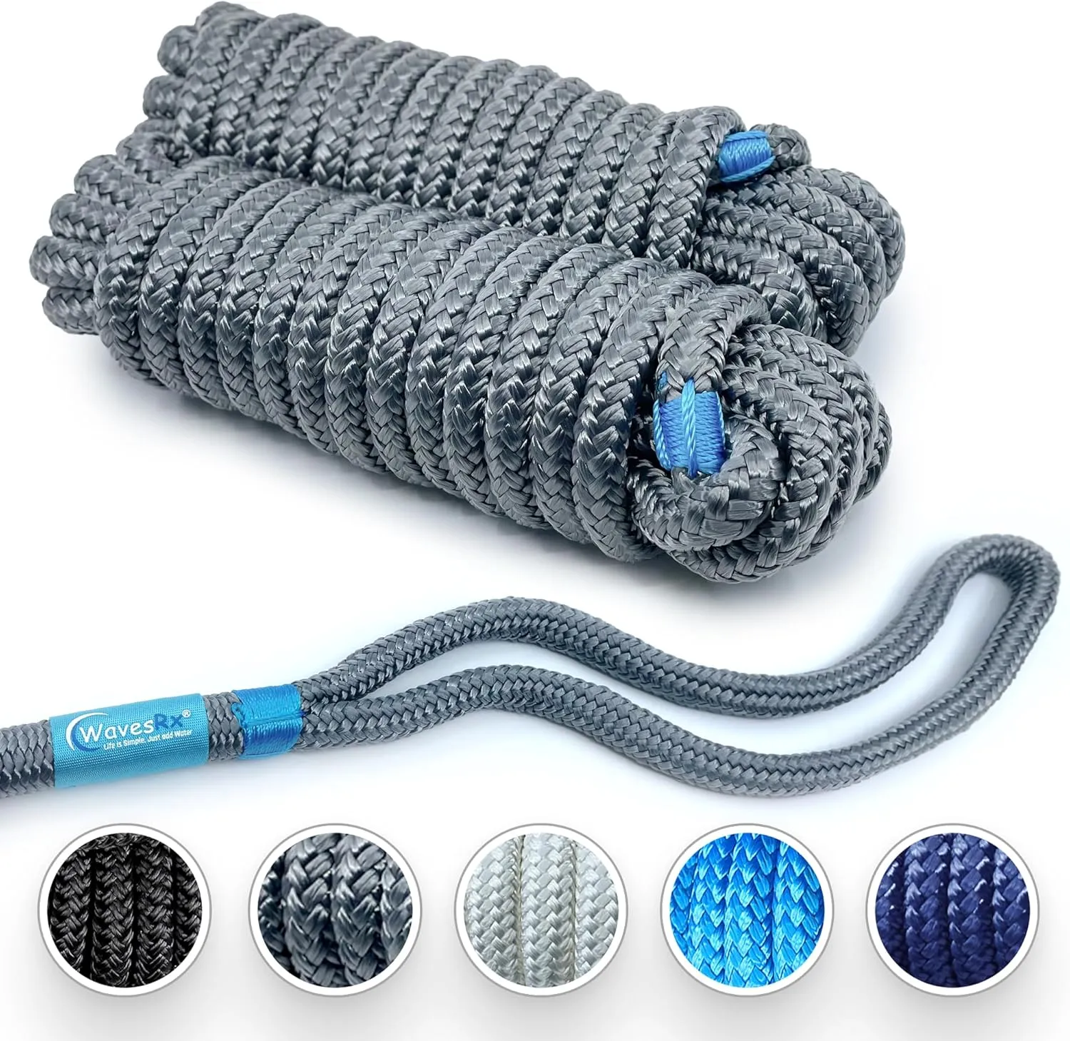 Premium Nylon Boat Dock Lines & Ropes for Docking & Pontoon | Double Braided Marine Rope | Boat Ropes for Docking with Loop | UV & Saltwater Resistant Dock Ropes for Boats & Mooring Line