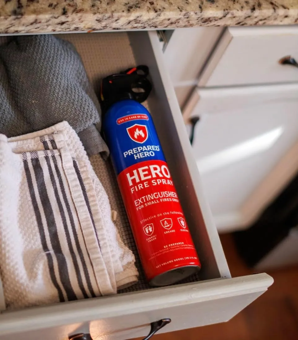Prepared Hero Fire Spray - Mini Fire Extinguishers for House, Car, Garage - Kitchen Small Fire Extinguisher for Home, Made in USA, 100% Organic - Compact, Portable & Easy to Use, Non-Toxic - 2 Pack