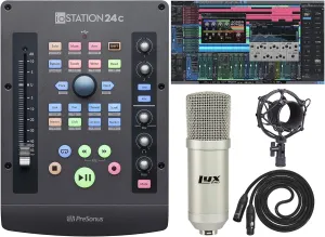 Presonus ioStation 24c: 2x2 USB-C Compatible Audio Interface with Download for Studio One Artist and Studio Magic Plug-in suite included and Production Controller with Studio Microphone with XLR Cable