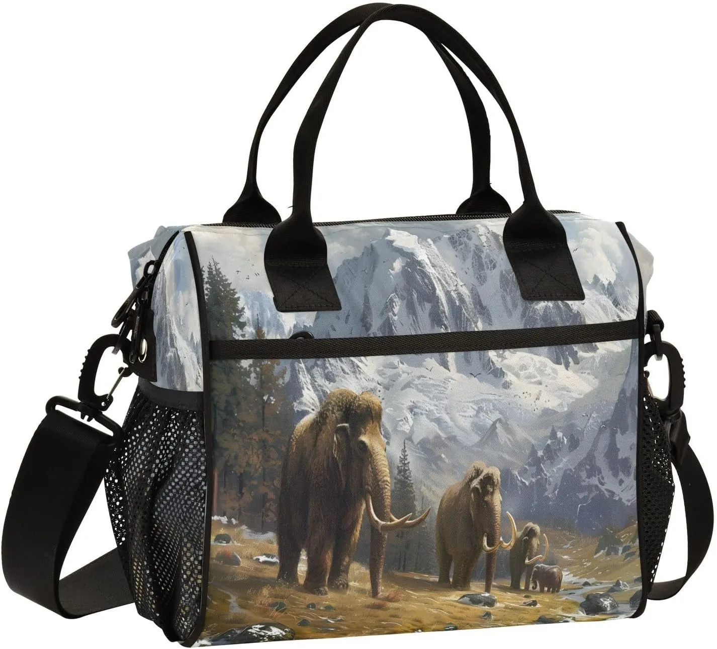 Primitive Elephants Large Lunch Box for Men Women Adults Insulated Lunch Bag Cooler Bag with Adjustable Shoulder Strap for Work Picnic Travel