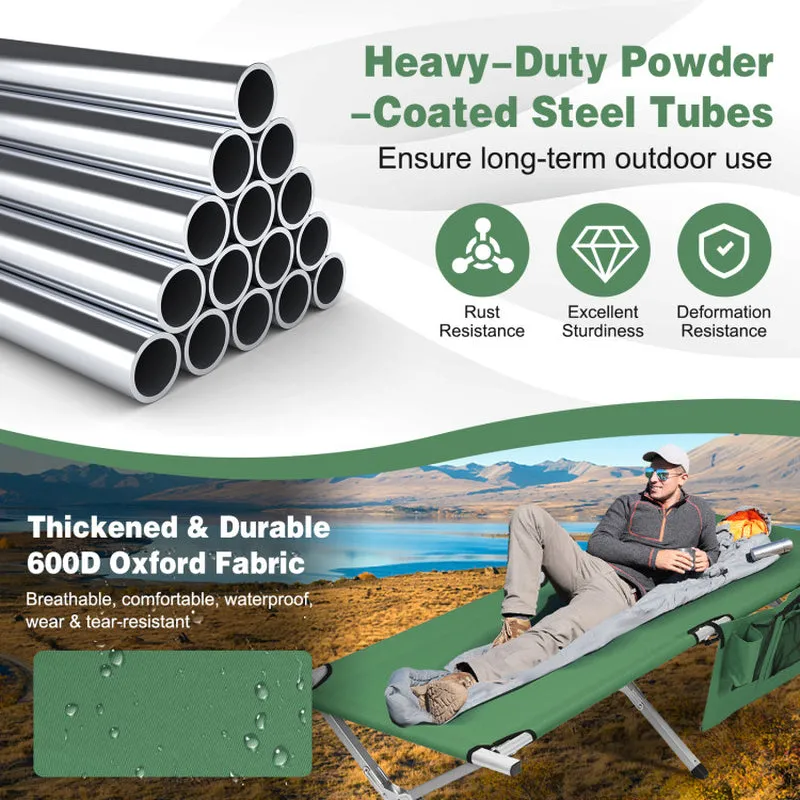 Professional title: "Heavy-Duty Gray Folding Camping Cot with Carry Bag for Outdoor Use"