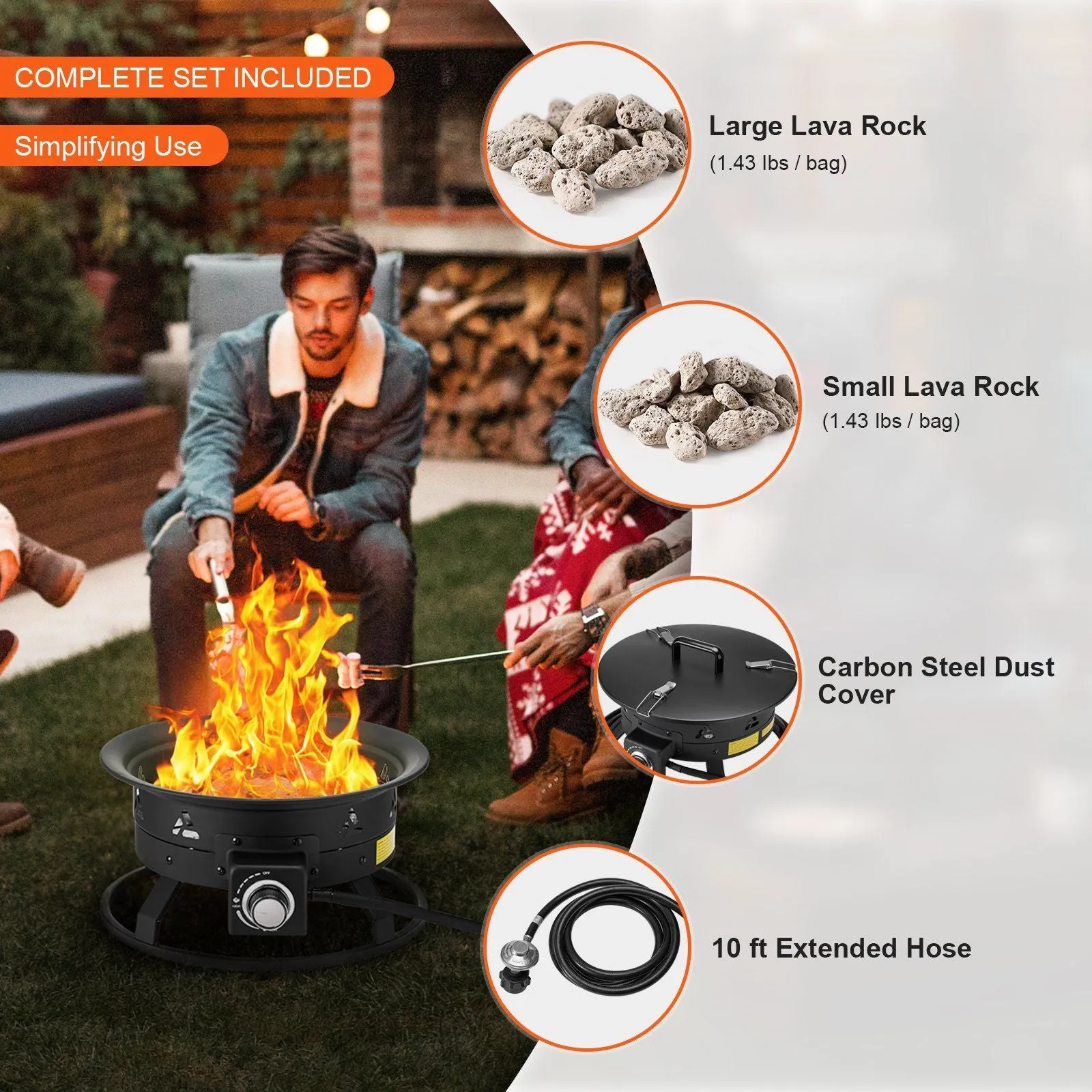 Propane Fire Pit 19' Outdoor Portable Fire Pit 58000 BTU