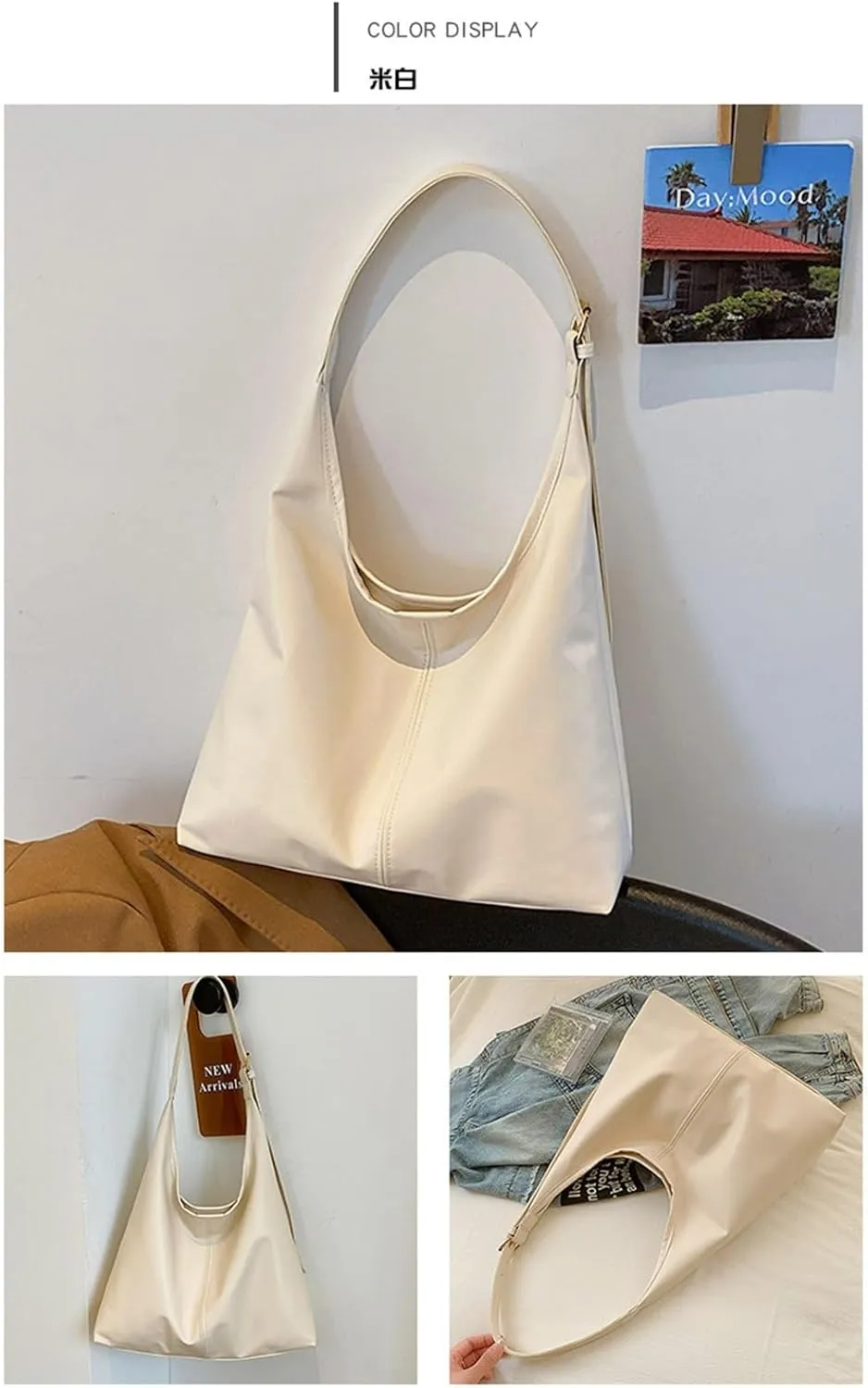 PU Bag Large Capacity Tote Bag Women's Bag Shoulder Bag(White)