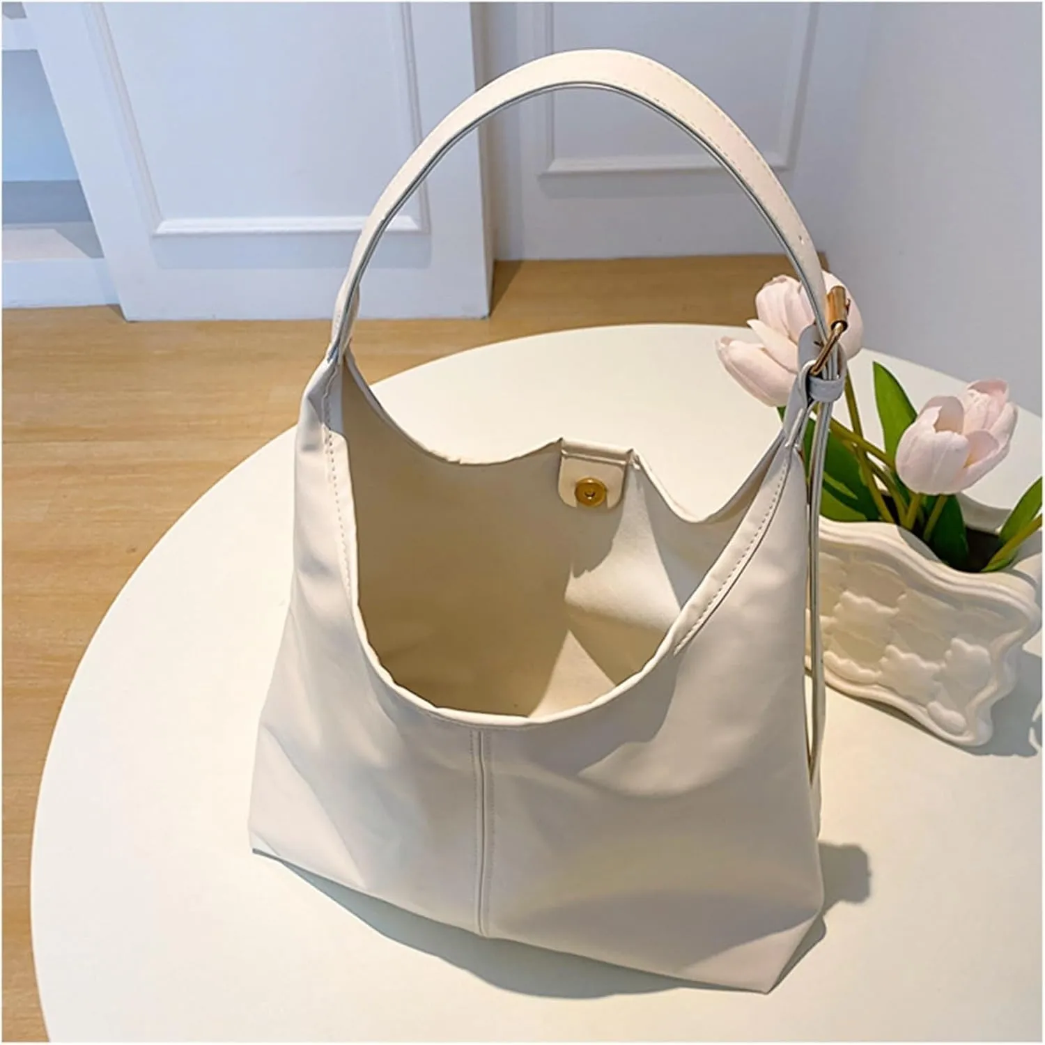 PU Bag Large Capacity Tote Bag Women's Bag Shoulder Bag(White)