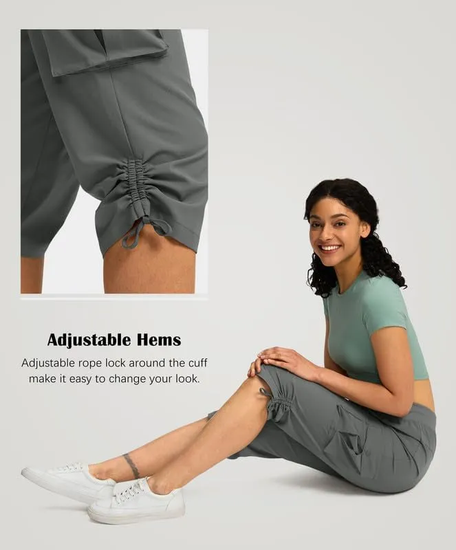 Pudolla Women's Cargo Capri Pants Lightweight Quick Dry Hiking Pants Summer Travel Casual Capris with 5 Pockets