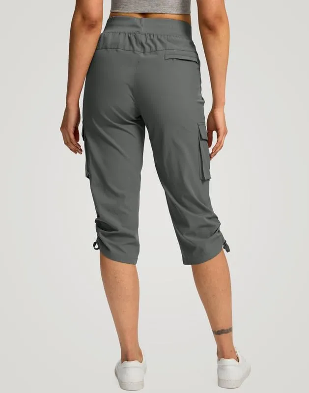 Pudolla Women's Cargo Capri Pants Lightweight Quick Dry Hiking Pants Summer Travel Casual Capris with 5 Pockets