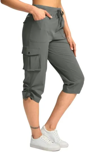 Pudolla Women's Cargo Capri Pants Lightweight Quick Dry Hiking Pants Summer Travel Casual Capris with 5 Pockets