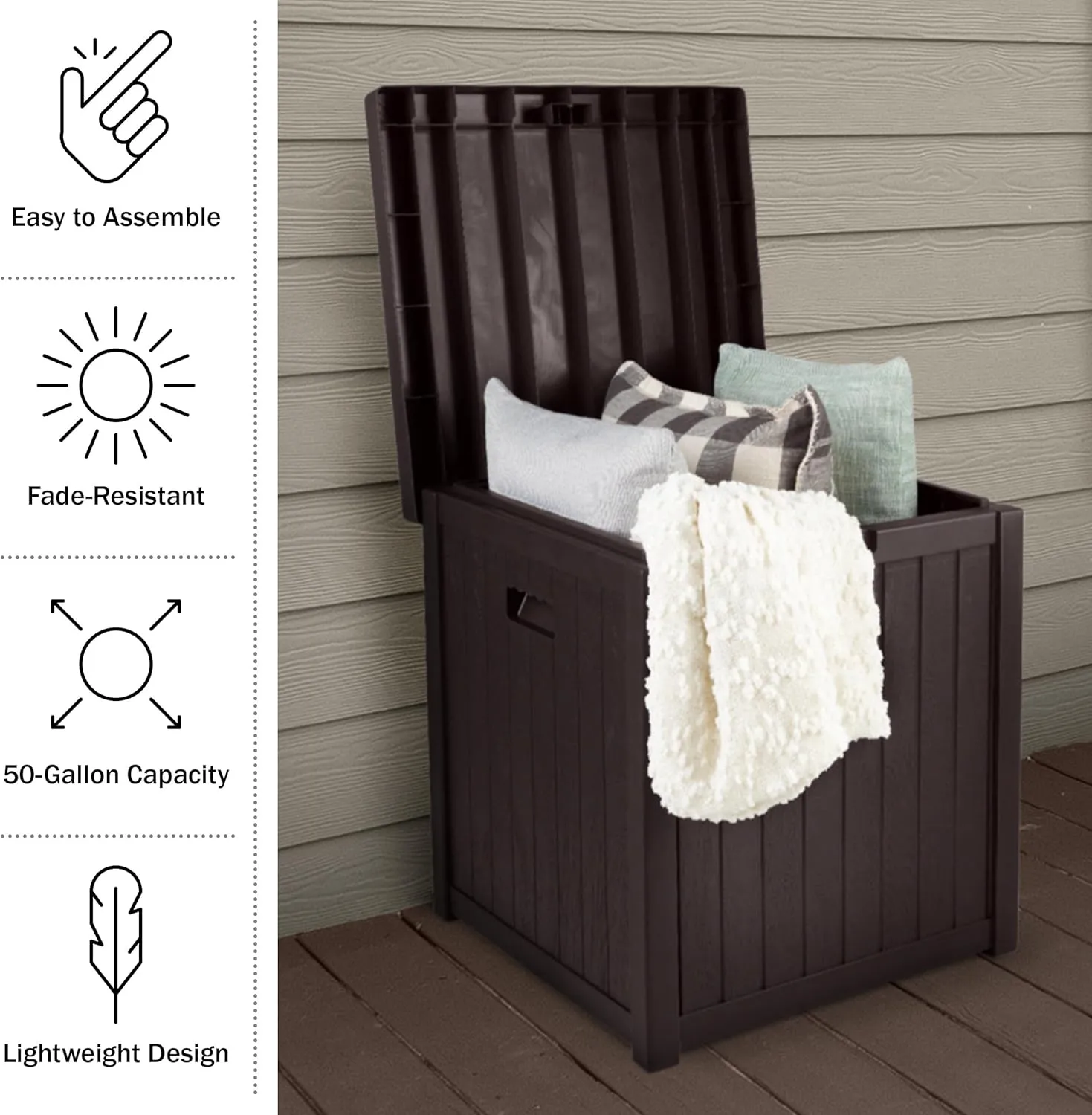 Pure Garden Outdoor Storage Box - 50 Gallon Deck Box for Pool Accessories or Patio Furniture Cushions - Deck Boxes Outdoor Waterproof Fade-Resistant Package Delivery Boxes for Outside (Coffee)