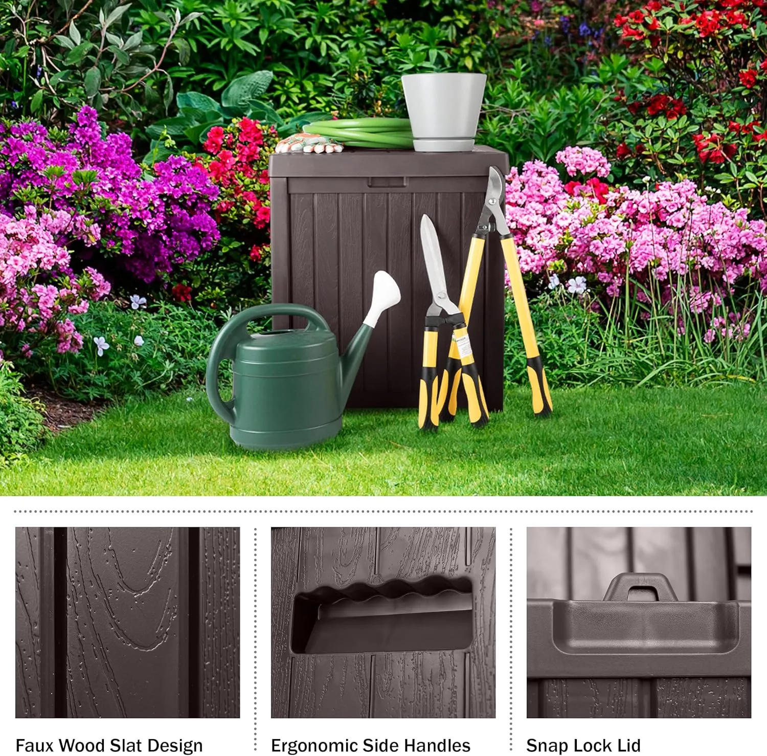 Pure Garden Outdoor Storage Box - 50 Gallon Deck Box for Pool Accessories or Patio Furniture Cushions - Deck Boxes Outdoor Waterproof Fade-Resistant Package Delivery Boxes for Outside (Coffee)