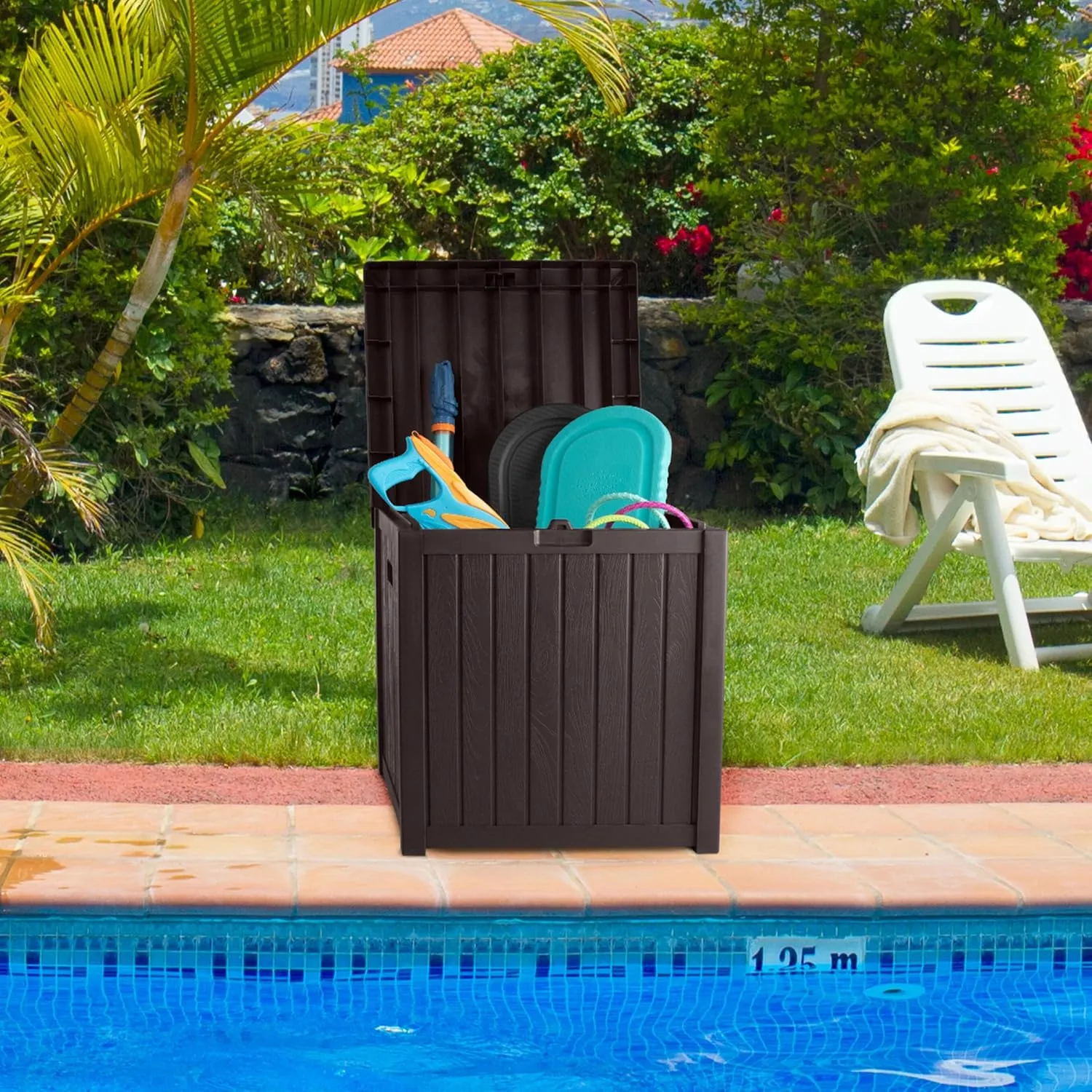 Pure Garden Outdoor Storage Box - 50 Gallon Deck Box for Pool Accessories or Patio Furniture Cushions - Deck Boxes Outdoor Waterproof Fade-Resistant Package Delivery Boxes for Outside (Coffee)