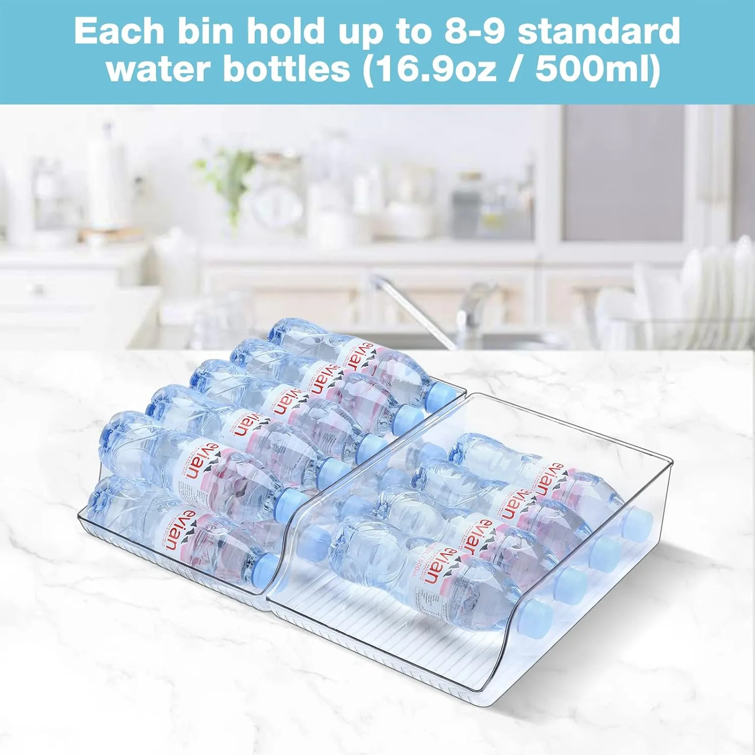 Puricon 2 Pack 16.9 oz Water Bottle Dispenser Organizer for Refrigerator Plastic Container Storage Bin for Fridge Freezer Pantry Kitchen