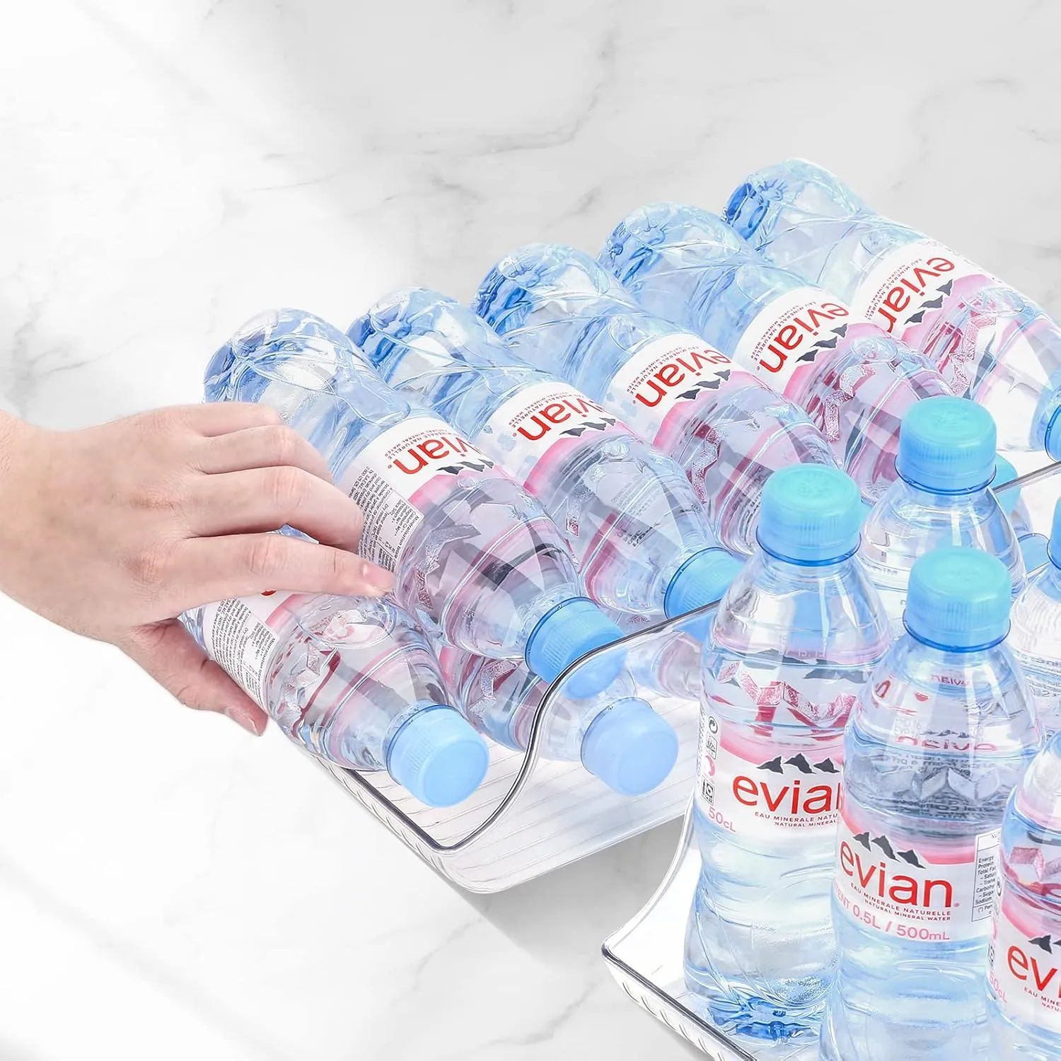 Puricon 2 Pack 16.9 oz Water Bottle Dispenser Organizer for Refrigerator Plastic Container Storage Bin for Fridge Freezer Pantry Kitchen