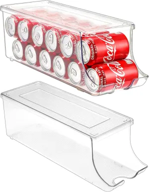 Puricon 2 Pack Soda Can Organizer Dispenser for Refrigerator, Clear Plastic Canned Food Pop Beverage Container Holder Storage Bin with Lid for Freezer Rack Pantry Cabinet Cupboard Kitchen -Standard