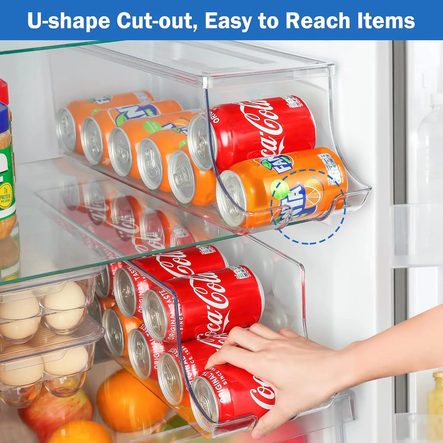 Puricon 2 Pack Soda Can Organizer Dispenser for Refrigerator, Clear Plastic Canned Food Pop Beverage Container Holder Storage Bin with Lid for Freezer Rack Pantry Cabinet Cupboard Kitchen -Standard