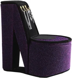 Purple Velvet Display Jewelry Box Organizer 9" Tall with Hooks High Heel Shoe Design Suitable for Rings and Earrings