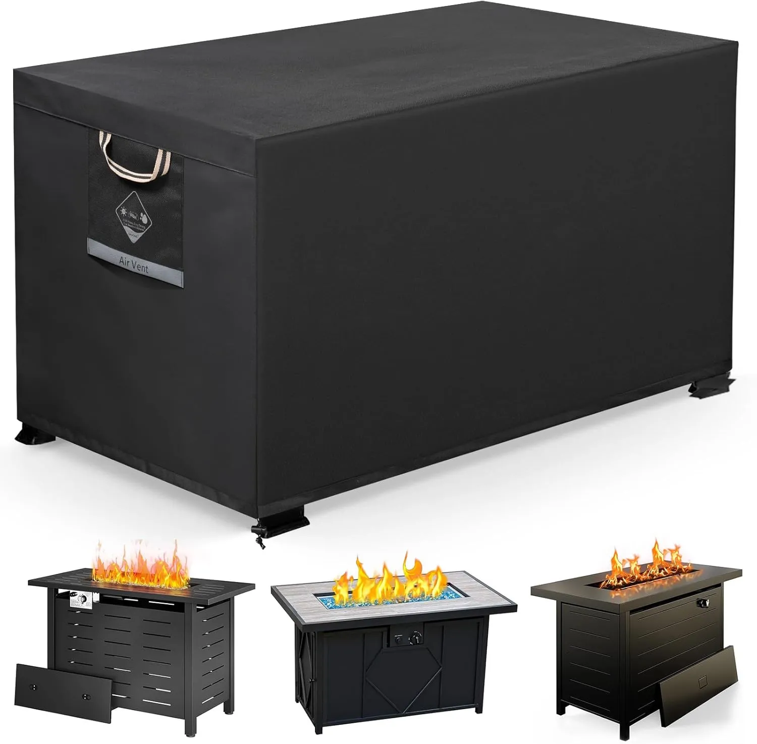 QH.HOME Fire Pit Cover Rectangular Super Waterproof 42" L x 24" W x 24" H, UPF 50  Outdoor Fire Pit Table Cover 600D Strong Tear Resistant and Fading Resistant for Rectangular Fire Pit - Black
