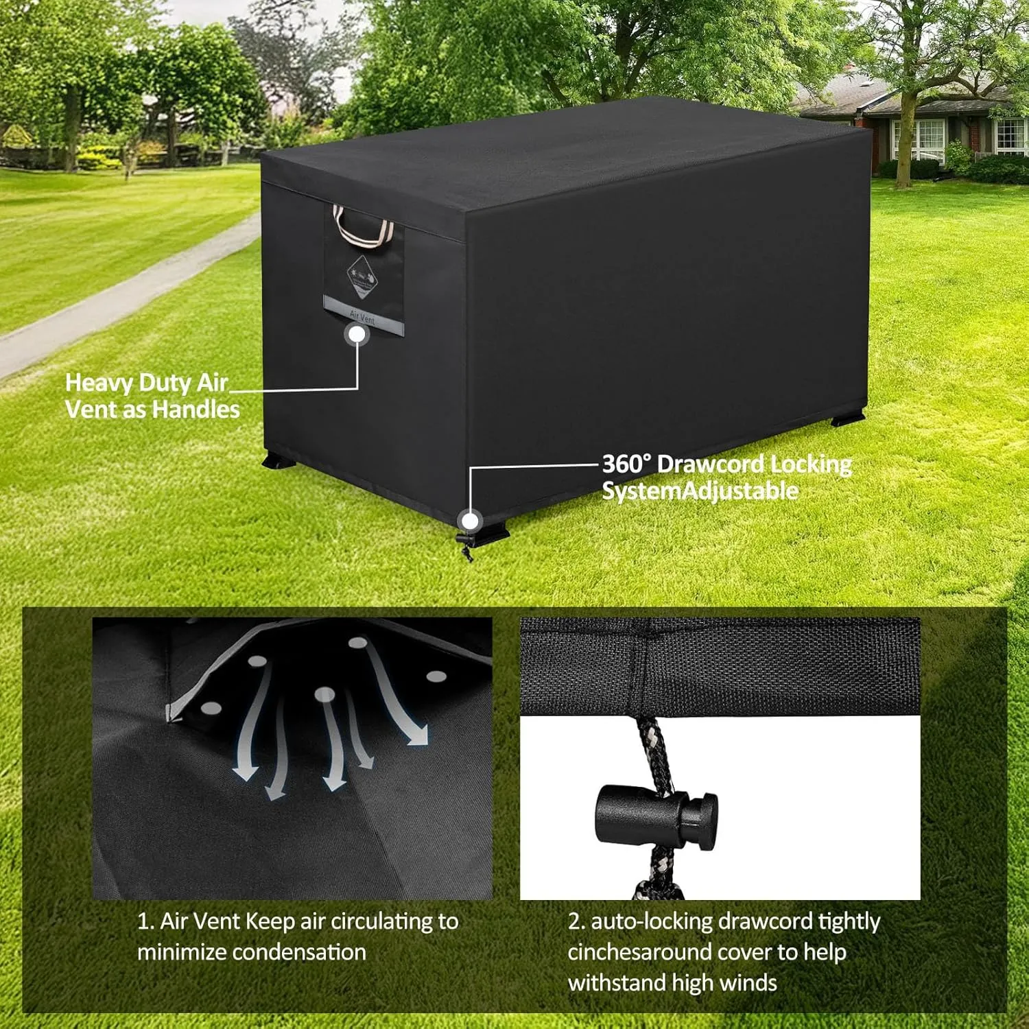 QH.HOME Fire Pit Cover Rectangular Super Waterproof 42" L x 24" W x 24" H, UPF 50  Outdoor Fire Pit Table Cover 600D Strong Tear Resistant and Fading Resistant for Rectangular Fire Pit - Black