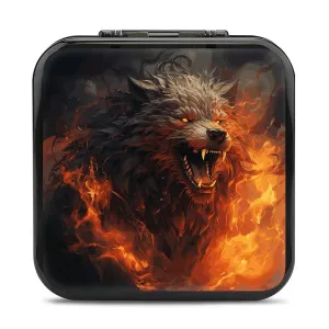 QMNBTES Wild Wolf in The Fire Switch Game Case Switch Game Holder Cartridge Case Storage 24 Games & 2 Micro Sd Card Slots, Travel Carry Cases, Portable Games Card Storage, Hard Shell, Buckle Closure