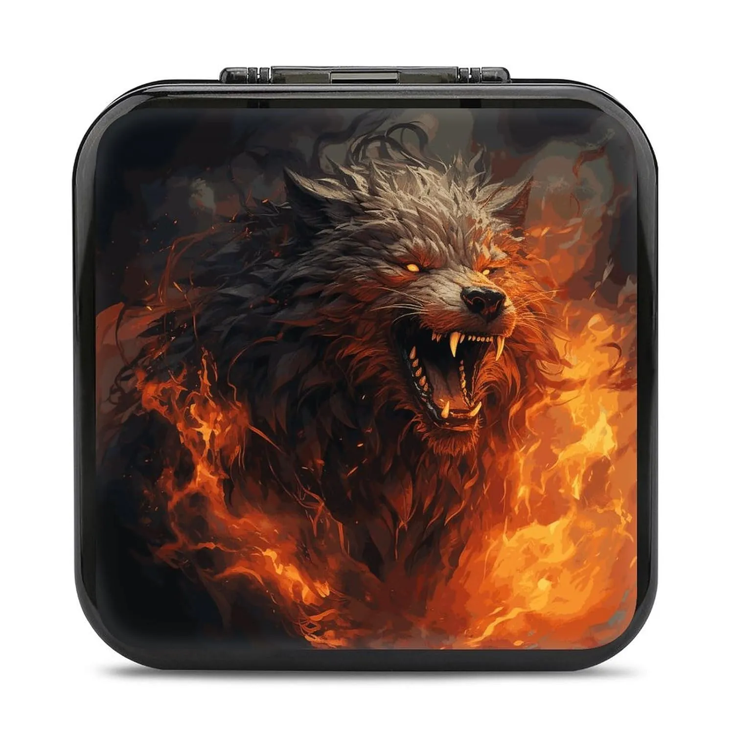 QMNBTES Wild Wolf in The Fire Switch Game Case Switch Game Holder Cartridge Case Storage 24 Games & 2 Micro Sd Card Slots, Travel Carry Cases, Portable Games Card Storage, Hard Shell, Buckle Closure