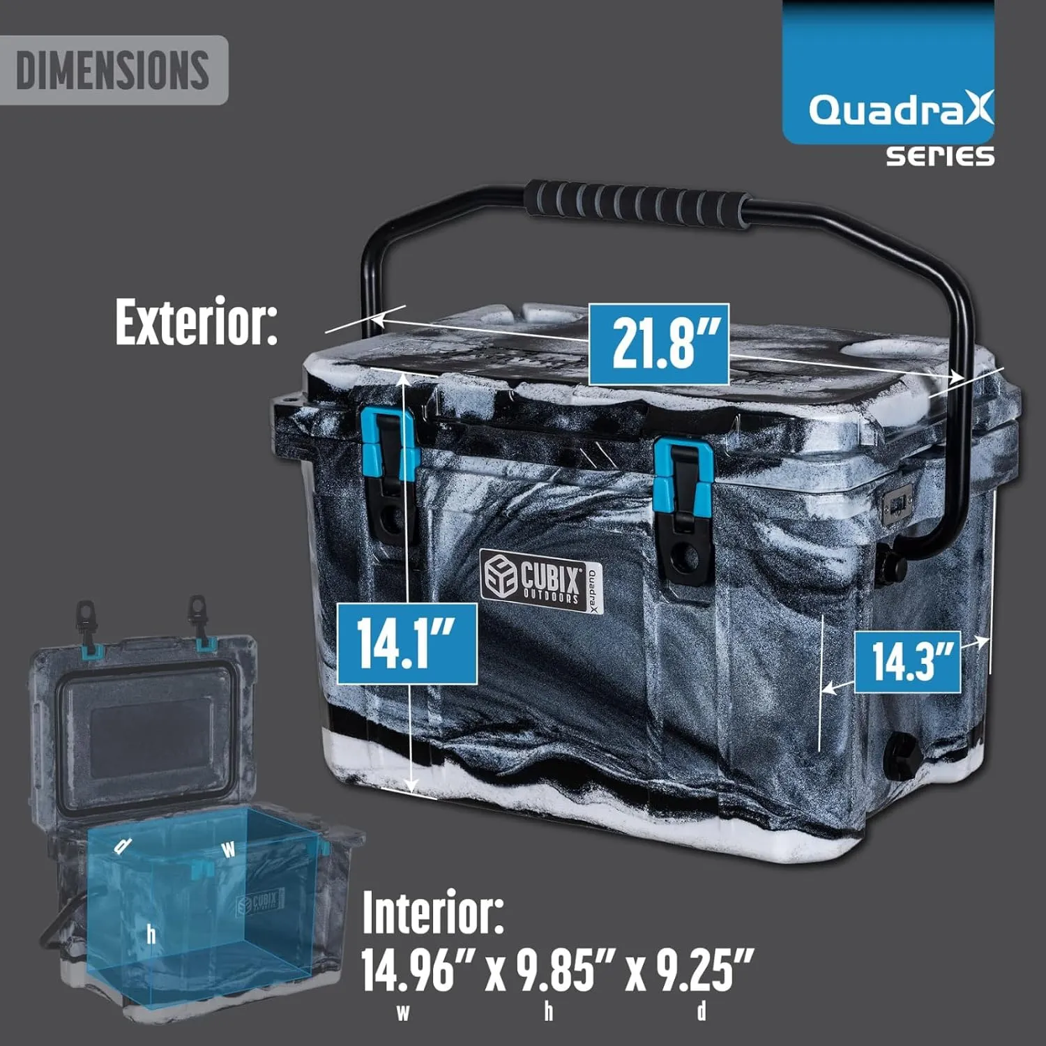 QuadraX 20 QT Rotomolded Cooler - 5-Day Ice Retention, Portable Hard Coolers Ice Chest with Cup Holders
