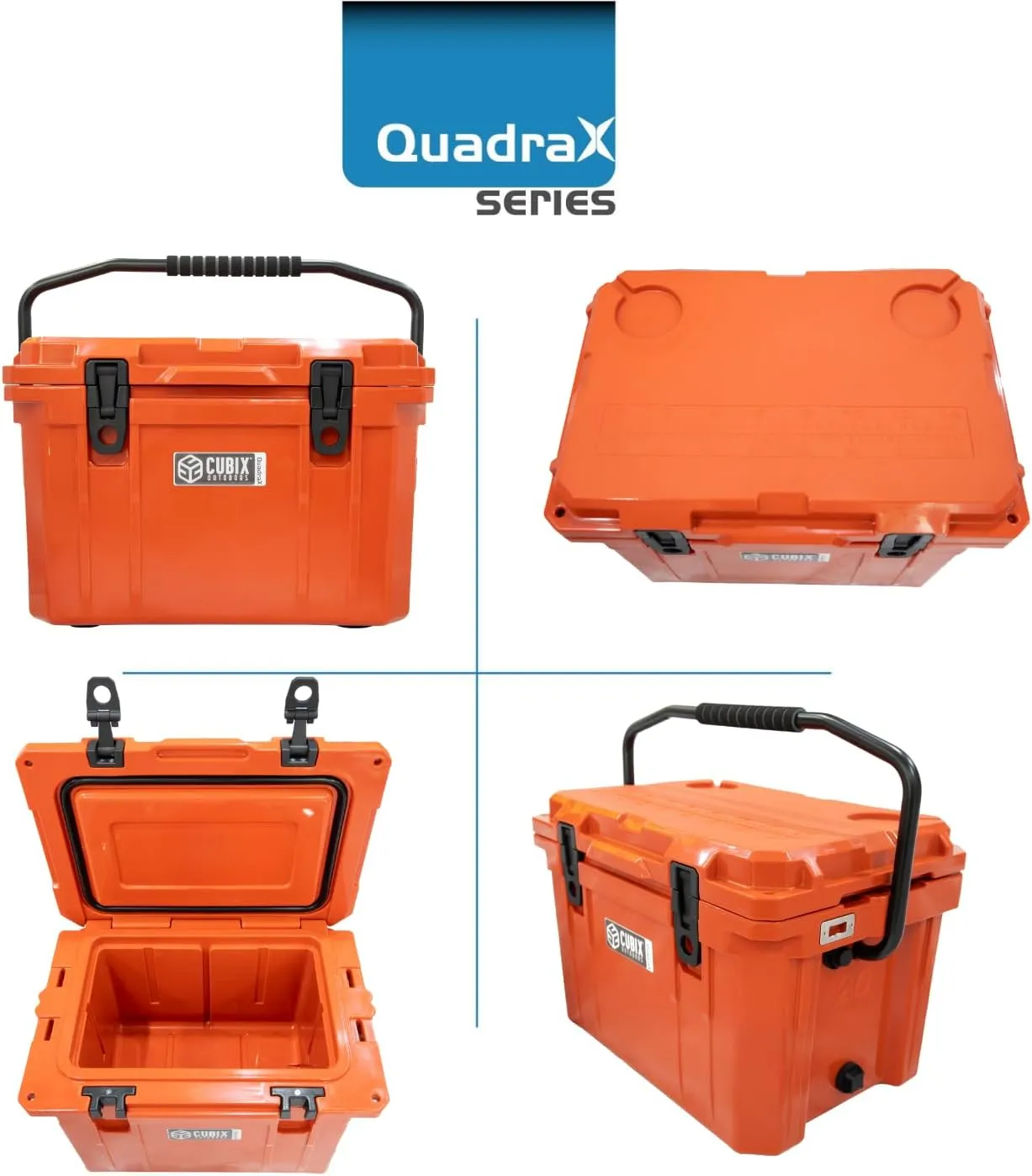 QuadraX 20 QT Rotomolded Cooler - 5-Day Ice Retention, Portable Hard Coolers Ice Chest with Cup Holders