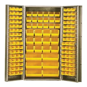 Quantum QSC-BG-36YL Modular Shelving Cabinet with (48) QUS210 (48) QUS220 (18) QUS230 (12) QUS240 and (6) QUS250 Yellow Bins for Industrial | 800 lb Capacity, 36"W x 24"D x 72"H, Beige, Carbon Steel