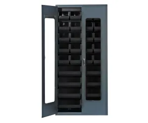 Quantum QSC-BG-C240250BK Modular Shelving Cabinet with (20) QUS240 and (8) QUS250 Black Bins for Industrial Warehouse Supply Distribution | 400 lbs Capacity | 36"W x 18"D x 78"H, Beige, Carbon Steel