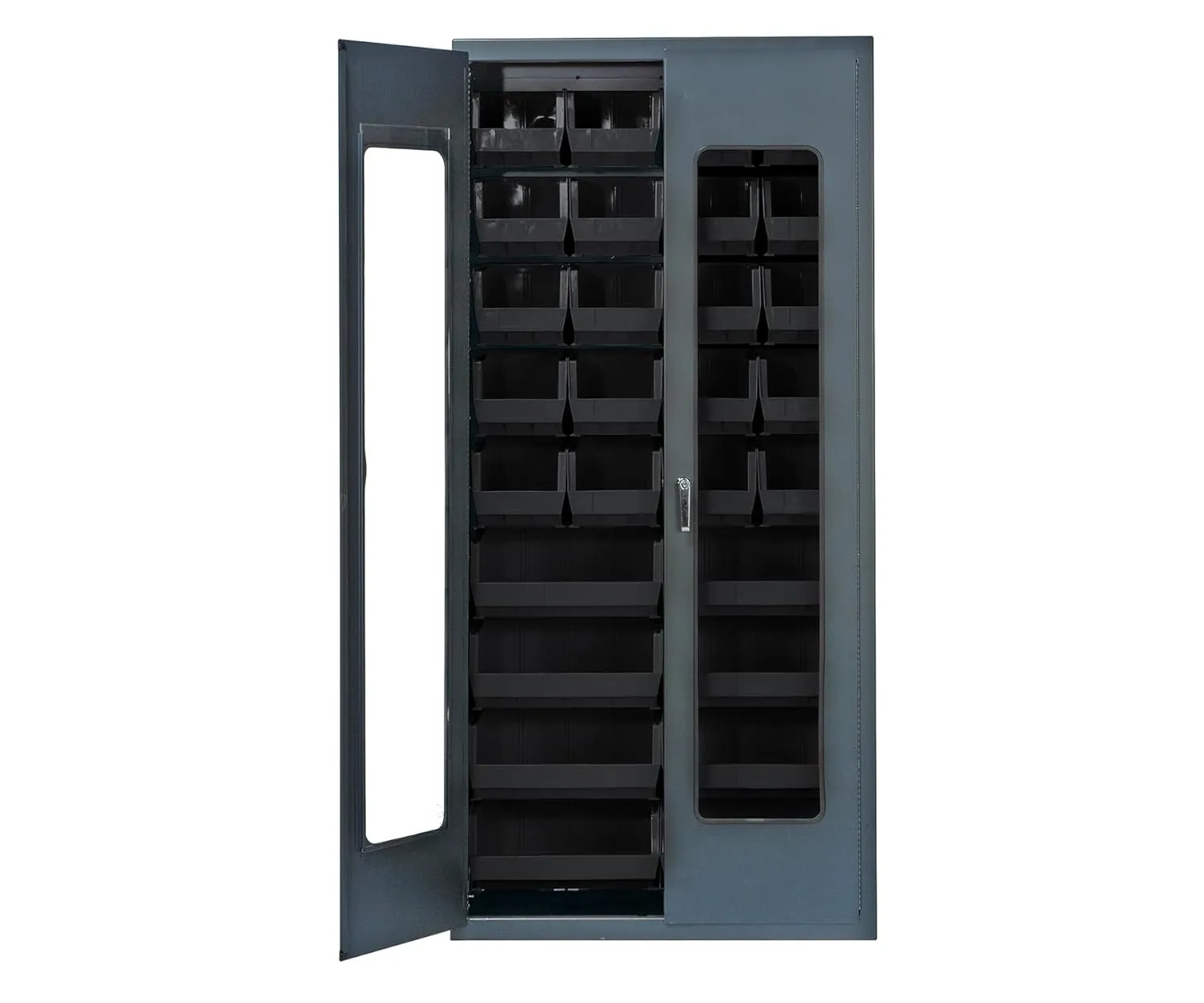 Quantum QSC-BG-C240250BK Modular Shelving Cabinet with (20) QUS240 and (8) QUS250 Black Bins for Industrial Warehouse Supply Distribution | 400 lbs Capacity | 36"W x 18"D x 78"H, Beige, Carbon Steel