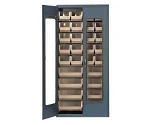 Quantum QSC-BG-C240250IV Modular Shelving Cabinet with (20) QUS240 and (8) QUS250 Ivory Bins for Industrial Warehouse Supply Distribution | 400 lbs Capacity | 36"W x 18"D x 78"H, Beige, Carbon Steel