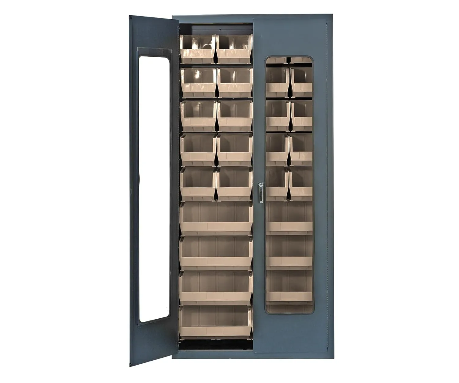 Quantum QSC-BG-C240250IV Modular Shelving Cabinet with (20) QUS240 and (8) QUS250 Ivory Bins for Industrial Warehouse Supply Distribution | 400 lbs Capacity | 36"W x 18"D x 78"H, Beige, Carbon Steel