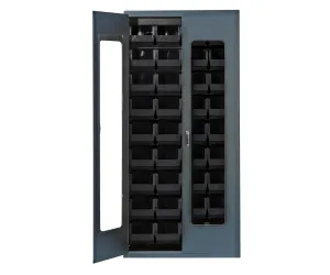 Quantum QSC-BG-C240BK Modular Shelving Cabinet with Acrylic Door and (36) QUS240 Black Bins for Industrial Warehouse Supply Distribution | 400 lbs Capacity | 36"W x 18"D x 78"H, Beige, Carbon Steel