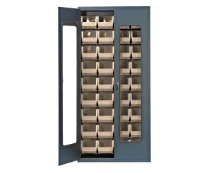 Quantum QSC-BG-C240IV Modular Shelving Cabinet with Acrylic Door and (36) QUS240 Ivory Bins for Industrial Warehouse Supply Distribution | 400 lbs Capacity | 36"W x 18"D x 78"H, Beige, Carbon Steel