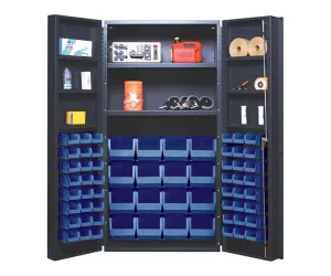 Quantum Storage Systems QSC-32-2S-6DSBL Heavy-Duty 36" Bin Cabinet, 36" W x 24" D x 72" H, Carbon Steel, Gray with Blue Bins