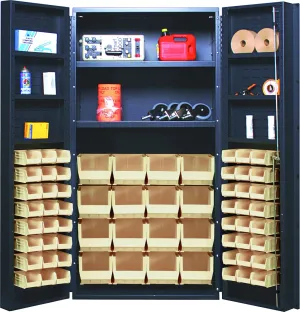 Quantum Storage Systems QSC-32-2S-6DSIV Heavy-Duty 36" Bin Cabinet, 36" W x 24" D x 72" H, Carbon Steel, Gray with Ivory Bins